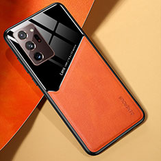 Samsung Galaxy Note 20 Ultra 5G用シリコンケース ソフトタッチラバー レザー柄 アンドマグネット式 サムスン オレンジ