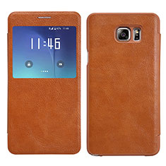 Samsung Galaxy Note 5 N9200 N920 N920F用手帳型 レザーケース スタンド L01 サムスン ブラウン