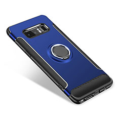 Samsung Galaxy Note 8用ハイブリットバンパーケース プラスチック アンド指輪 兼シリコーン カバー サムスン ネイビー