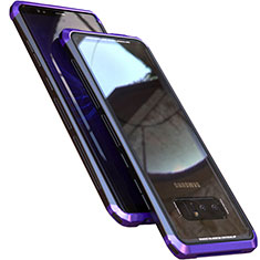 Samsung Galaxy Note 8用ケース 高級感 手触り良い アルミメタル 製の金属製 360度 フルカバーバンパー 鏡面 カバー M01 サムスン パープル