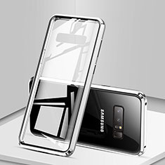 Samsung Galaxy Note 8用ケース 高級感 手触り良い アルミメタル 製の金属製 360度 フルカバーバンパー 鏡面 カバー M03 サムスン シルバー