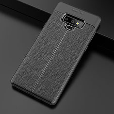 Samsung Galaxy Note 9用シリコンケース ソフトタッチラバー レザー柄 サムスン ブラック