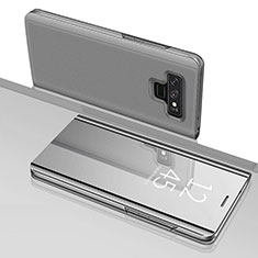 Samsung Galaxy Note 9用手帳型 レザーケース スタンド 鏡面 カバー サムスン シルバー