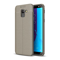 Samsung Galaxy On6 (2018) J600F J600G用シリコンケース ソフトタッチラバー レザー柄 サムスン グレー