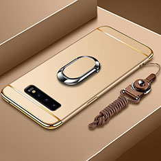 Samsung Galaxy S10 5G用ケース 高級感 手触り良い メタル兼プラスチック バンパー アンド指輪 T02 サムスン ゴールド