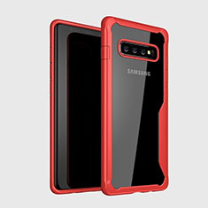 Samsung Galaxy S10 5G用ハイブリットバンパーケース クリア透明 プラスチック 鏡面 カバー H01 サムスン レッド