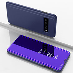 Samsung Galaxy S10 5G用手帳型 レザーケース スタンド カバー 鏡面 カバー サムスン ネイビー