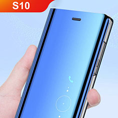Samsung Galaxy S10 5G用手帳型 レザーケース スタンド カバー 鏡面 カバー L02 サムスン ネイビー