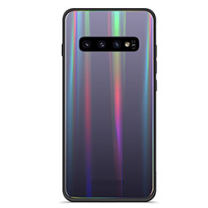 Samsung Galaxy S10 5G用ハイブリットバンパーケース プラスチック 鏡面 虹 グラデーション 勾配色 カバー M02 サムスン ブラック