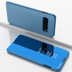 Samsung Galaxy S10 5G SM-G977B用手帳型 レザーケース スタンド カバー 鏡面 カバー サムスン ブルー