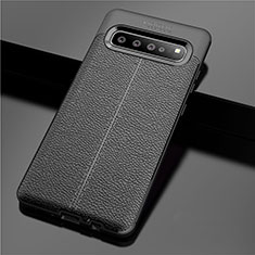 Samsung Galaxy S10 5G SM-G977B用シリコンケース ソフトタッチラバー レザー柄 カバー サムスン ブラック