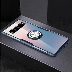 Samsung Galaxy S10 5G SM-G977B用極薄ソフトケース シリコンケース 耐衝撃 全面保護 クリア透明 アンド指輪 マグネット式 S01 サムスン ネイビー