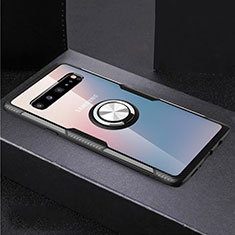 Samsung Galaxy S10 5G SM-G977B用極薄ソフトケース シリコンケース 耐衝撃 全面保護 クリア透明 アンド指輪 マグネット式 S01 サムスン シルバー・ブラック