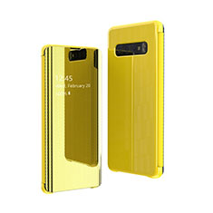 Samsung Galaxy S10 5G SM-G977B用手帳型 レザーケース スタンド 鏡面 カバー L01 サムスン イエロー
