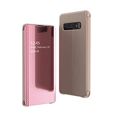 Samsung Galaxy S10 5G SM-G977B用手帳型 レザーケース スタンド 鏡面 カバー L01 サムスン ローズゴールド