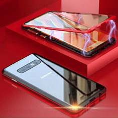 Samsung Galaxy S10用ケース 高級感 手触り良い アルミメタル 製の金属製 360度 フルカバーバンパー 鏡面 カバー T05 サムスン レッド