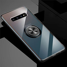 Samsung Galaxy S10用極薄ソフトケース シリコンケース 耐衝撃 全面保護 クリア透明 アンド指輪 マグネット式 C01 サムスン ブラック