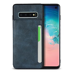 Samsung Galaxy S10用ケース 高級感 手触り良いレザー柄 R01 サムスン ネイビー