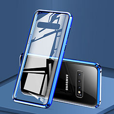 Samsung Galaxy S10用ケース 高級感 手触り良い アルミメタル 製の金属製 360度 フルカバーバンパー 鏡面 カバー T03 サムスン ネイビー