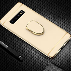 Samsung Galaxy S10用ケース 高級感 手触り良い メタル兼プラスチック バンパー アンド指輪 T01 サムスン ゴールド