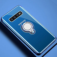 Samsung Galaxy S10用極薄ソフトケース シリコンケース 耐衝撃 全面保護 クリア透明 アンド指輪 マグネット式 C02 サムスン ネイビー