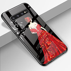Samsung Galaxy S10用ハイブリットバンパーケース プラスチック ドレスガール ドレス少女 鏡面 カバー K01 サムスン レッド・ブラック