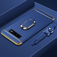 Samsung Galaxy S10用ケース 高級感 手触り良い メタル兼プラスチック バンパー アンド指輪 T02 サムスン ネイビー