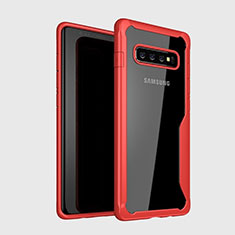 Samsung Galaxy S10用ハイブリットバンパーケース クリア透明 プラスチック 鏡面 カバー H01 サムスン レッド