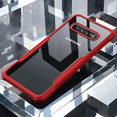 Samsung Galaxy S10用ハイブリットバンパーケース クリア透明 プラスチック 鏡面 カバー サムスン レッド