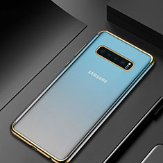 Samsung Galaxy S10用極薄ソフトケース シリコンケース 耐衝撃 全面保護 クリア透明 H07 サムスン ゴールド