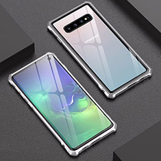 Samsung Galaxy S10用ケース 高級感 手触り良い アルミメタル 製の金属製 バンパー 鏡面 カバー A01 サムスン シルバー