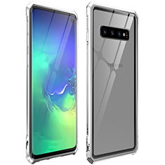 Samsung Galaxy S10用ケース 高級感 手触り良い アルミメタル 製の金属製 360度 フルカバーバンパー 鏡面 カバー サムスン シルバー