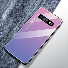 Samsung Galaxy S10用ハイブリットバンパーケース プラスチック 鏡面 虹 グラデーション 勾配色 カバー M01 サムスン パープル