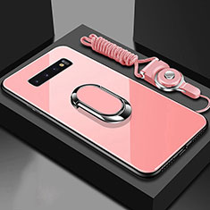 Samsung Galaxy S10用ハイブリットバンパーケース プラスチック 鏡面 カバー アンド指輪 マグネット式 サムスン ローズゴールド