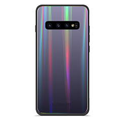 Samsung Galaxy S10用ハイブリットバンパーケース プラスチック 鏡面 虹 グラデーション 勾配色 カバー M02 サムスン ブラック