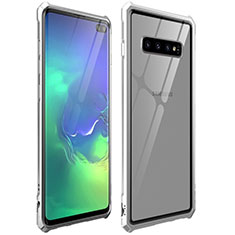 Samsung Galaxy S10 Plus用ケース 高級感 手触り良い アルミメタル 製の金属製 360度 フルカバーバンパー 鏡面 カバー T01 サムスン シルバー