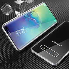 Samsung Galaxy S10 Plus用ケース 高級感 手触り良い アルミメタル 製の金属製 360度 フルカバーバンパー 鏡面 カバー T02 サムスン シルバー
