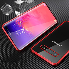 Samsung Galaxy S10 Plus用ケース 高級感 手触り良い アルミメタル 製の金属製 360度 フルカバーバンパー 鏡面 カバー T02 サムスン レッド