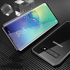 Samsung Galaxy S10 Plus用ケース 高級感 手触り良い アルミメタル 製の金属製 360度 フルカバーバンパー 鏡面 カバー T02 サムスン ブラック