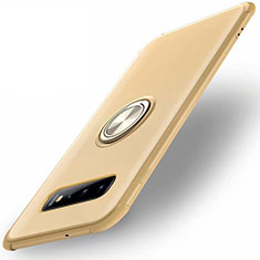 Samsung Galaxy S10 Plus用極薄ソフトケース シリコンケース 耐衝撃 全面保護 アンド指輪 マグネット式 バンパー T01 サムスン ゴールド