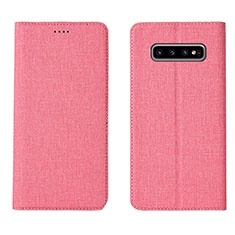 Samsung Galaxy S10 Plus用手帳型 布 スタンド H01 サムスン ピンク