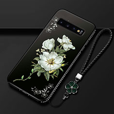 Samsung Galaxy S10 Plus用シリコンケース ソフトタッチラバー 花 カバー K03 サムスン ホワイト