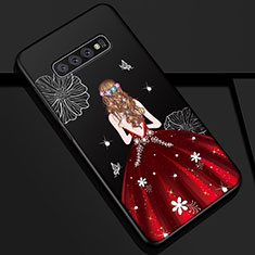 Samsung Galaxy S10 Plus用シリコンケース ソフトタッチラバー バタフライ ドレスガール ドレス少女 カバー K01 サムスン レッド・ブラック