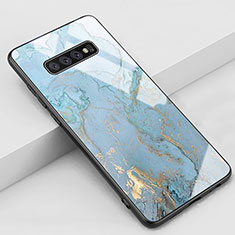 Samsung Galaxy S10 Plus用ハイブリットバンパーケース プラスチック パターン 鏡面 カバー K02 サムスン シアン