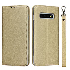 Samsung Galaxy S10 Plus用手帳型 レザーケース スタンド カバー T09 サムスン ゴールド