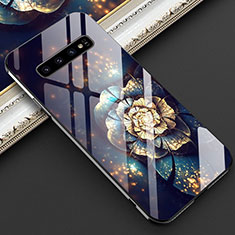 Samsung Galaxy S10 Plus用ハイブリットバンパーケース プラスチック 鏡面 花 カバー K01 サムスン ブラウン