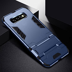 Samsung Galaxy S10 Plus用ハイブリットバンパーケース スタンド プラスチック 兼シリコーン カバー R02 サムスン ネイビー