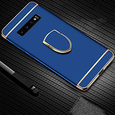 Samsung Galaxy S10 Plus用ケース 高級感 手触り良い メタル兼プラスチック バンパー アンド指輪 T01 サムスン ネイビー