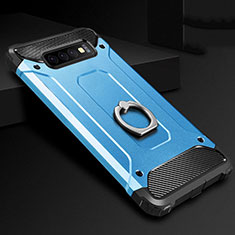 Samsung Galaxy S10 Plus用ハイブリットバンパーケース プラスチック アンド指輪 兼シリコーン カバー H01 サムスン ブルー