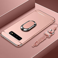 Samsung Galaxy S10 Plus用ケース 高級感 手触り良い メタル兼プラスチック バンパー アンド指輪 T02 サムスン ローズゴールド